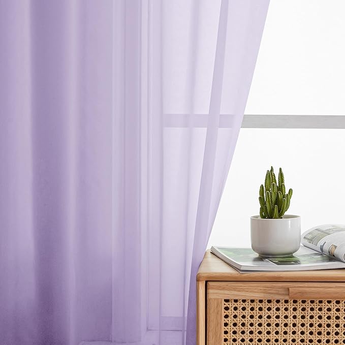 OWENIE Lavender Sheer Curtains 72 Inches Long Set of 2, Airy Sheer Curtains & Drapes for Living Room Bedroom, Solid Voile French Door Curtain Rod Pocket Top, Light Purple, 2 Pcs Total 84 inch Width