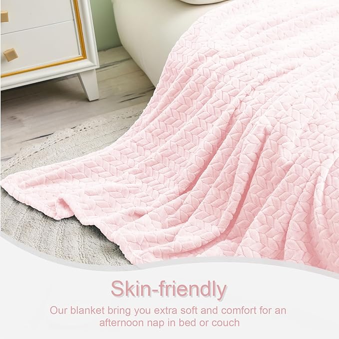 Exclusivo Mezcla Fleece King Size Blanket for Bed, 90x104 Inches Soft Cozy Jacquard Flannel Blankets, Lightweight Fuzzy Plush Warm for Winter, Light Pink