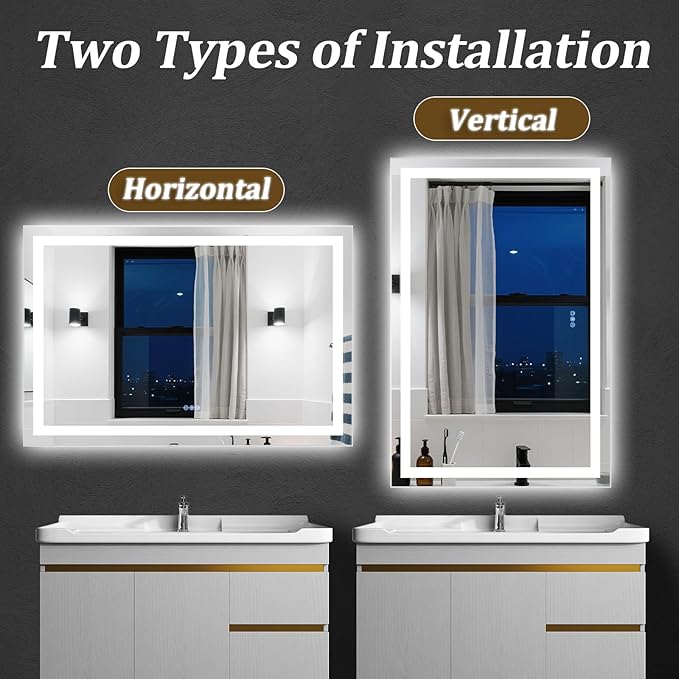 36"x24" Smart LED Bathroom Mirror - Dimmable Brightness, Backlit & Frontlit Lighting, 3 Color Modes, Anti-Fog, Memory Function, Wall Mounted Lighted Vanity Makeup Mirror