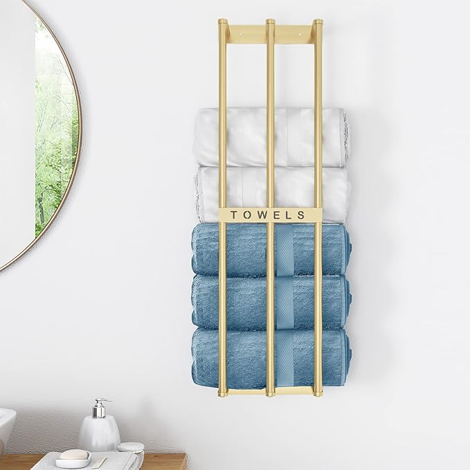 Bathroom Towel Storage, Bethom Wall Towel Rack for Rolled Towels, Bath Towel Holder Wall 30 Inch, Towel Racks Wall Mounted for Small Bathroom, Gold