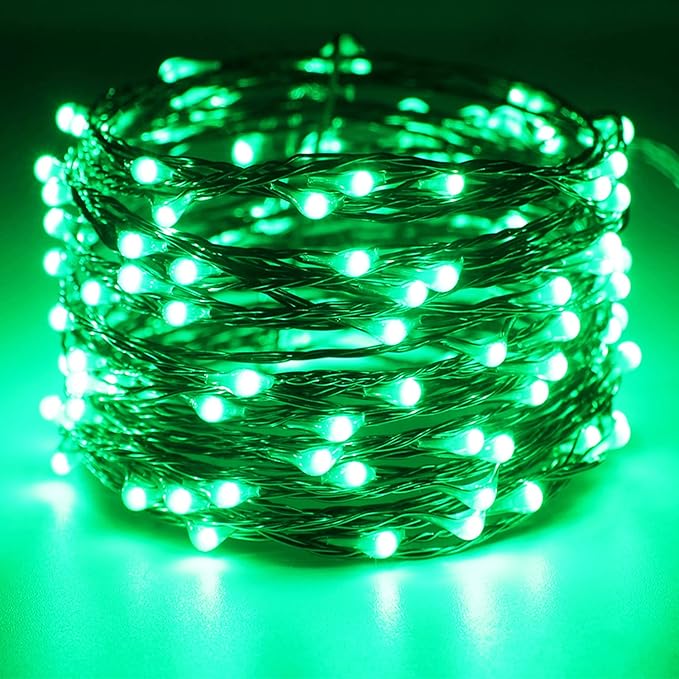 RUICHEN 20 Ft 120 LED USB Fairy String Lights with On/Off Switch, Waterproof Copper Wire Lights for Bedroom Wall Ceiling Wreath Christmas Halloween St. Patrick's Day, Green
