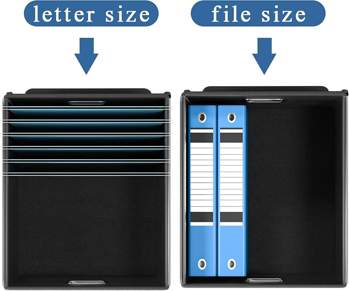 Huolewa File Organizer Boxes with Lids, Collapsible Faux Leather Hanging File Folder Box Organizer with Plastic Slide, Decorative Home/Office Filing System Boxes for File and Folders Storage