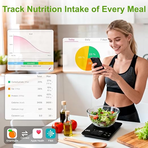 KOK Smart Food Scale with 30 Nutritional Calculator, Coffee Timer Function APP, Track Calorie, Macro, Carb for Weight Loss Keto and Diabetic, Espresso Scale Weight Grams and Ounces 5 Unit 1g/0.05oz