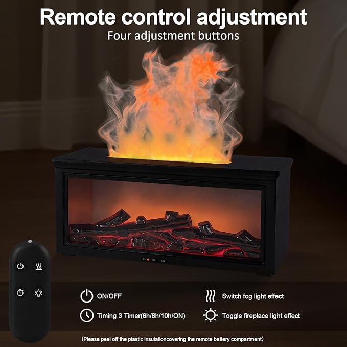 Fireplace Flame Essential Oil Diffuser Humidifier - Ultrasonic Aroma Diffuser with 7-Color Flame Effect, Remote Control & Auto-Off Timer for Bedroom, Home Office,Yoga(Black)