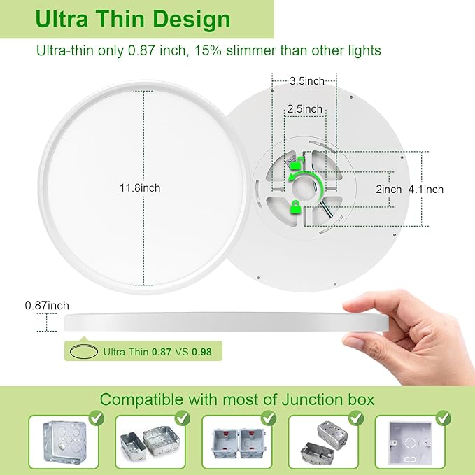 hunhun 6 Pack 3200lm LED Flush Mount Ceiling Light 12 Inch, 5CCT Adjustable,Super Slim 0.87 inch led Ceiling Light Fixture for Bedroom, Living Room, Dining Room (White, 6-Pack)