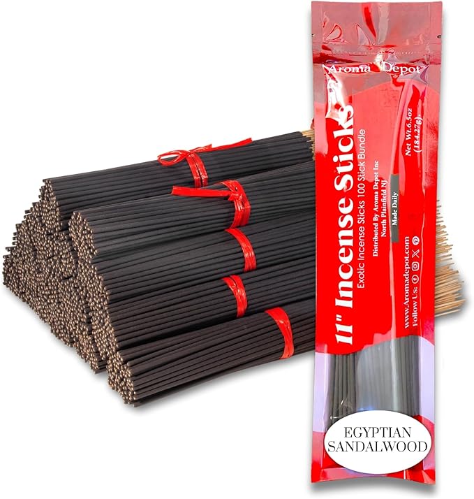 Aroma Depot Egyptian Sandalwood Incense Sticks, 85-100 Sticks, 11 Inches, 45-60 Min Burn Time Each