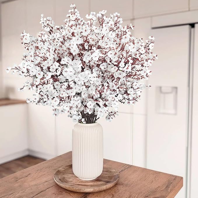 Uieke 6 Pcs Babys Breath Artificial Flowers Fake Silk White Flowers Faux Gypsophila Bouquet Real Touch Floral for Home Wedding Party Centerpieces DIY Décor