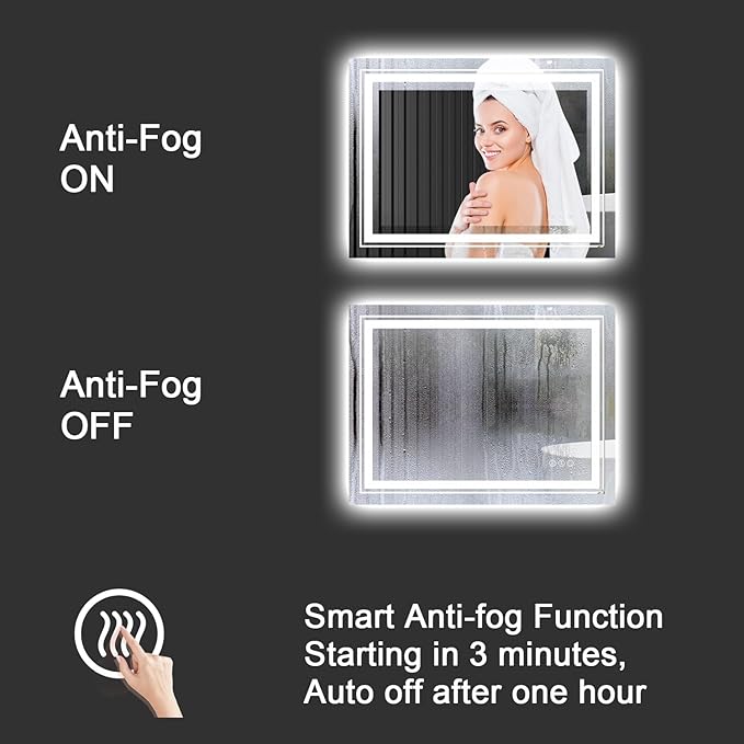 27x35 LED Bathroom Mirror with Front and Backlight, Dimmable Lighted Bathroom Vanity Mirror with Anti-Fog, Memory Function,Tempered Glass(Horizontal/Vertical)