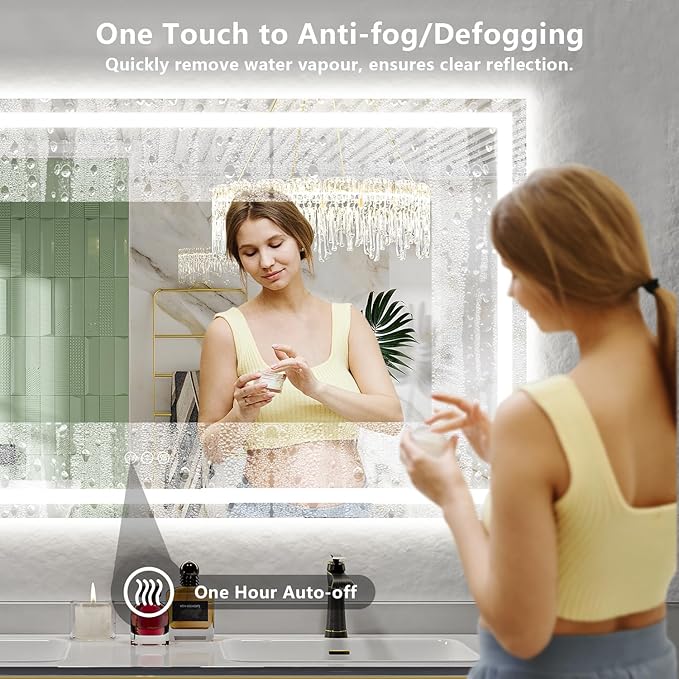 66x36 Inch LED Bathroom Mirror with Lights Front and Backlit Lighted Vanity Mirror for Bathroom Wall with 3 Colors Dimmable Anti-Fog Memory Shatter-Proof IP54 Waterproof Horizontal/Vertical