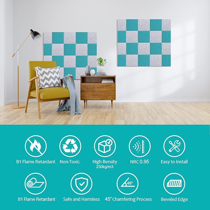 18 Pack Acoustic Panels12" X 12" X 0.4" Sound Proof Panels With Self-Adhesive Absorbing High-Density Sound Deadening Panels Decoration soundproofing panels For Walls Home Insulation Studio Office Blue