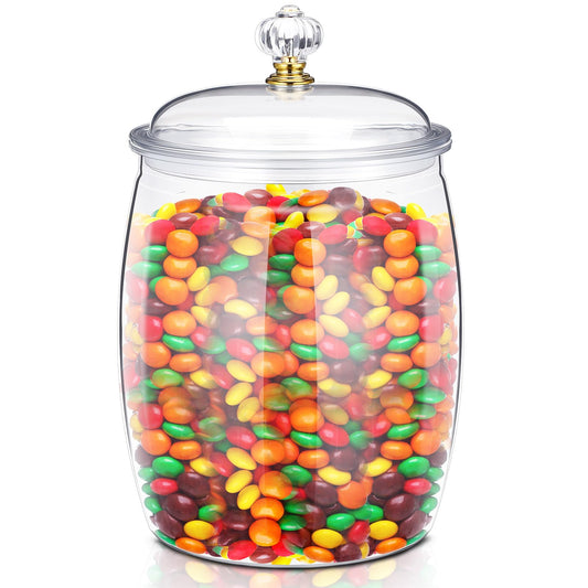Nuogo Large Candy & Cookie Jar with Lid Plastic Apothecary Jars Large Food Storage Container Unbreakable Kitchen Storage Jar for Cookie, Candy, Snack and Dried Foods DIY Gift(1gallon/128oz)