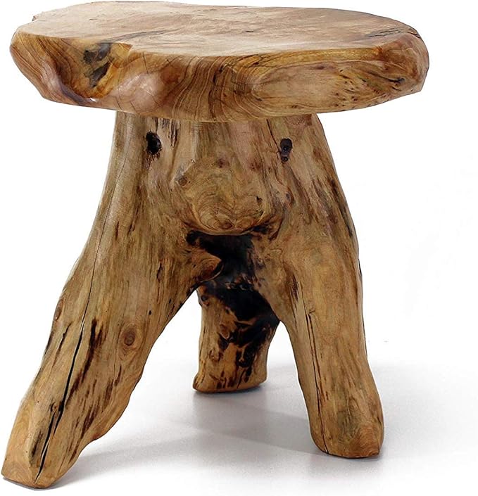 WELLAND Natural Cedar Stump Stool, 14" End Table, Live Edge Side Table, Plant Stand, Small Nightstand, Mushroom Stool for Living Room, Bedroom, Patio, Garden