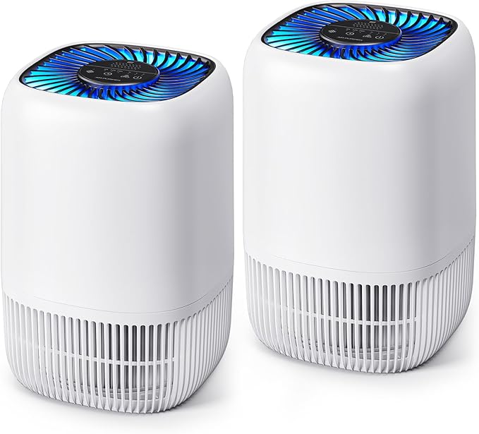 2 Pack of Air Purifier with H13 Sleep HEPA Filter, Fragrance Sponge Night Light Vital Breeze Timer 22dB, for Dust Pollen Smoke Odors, Office, Desktop, Home Bedroom Small Room, DH-JH12 White