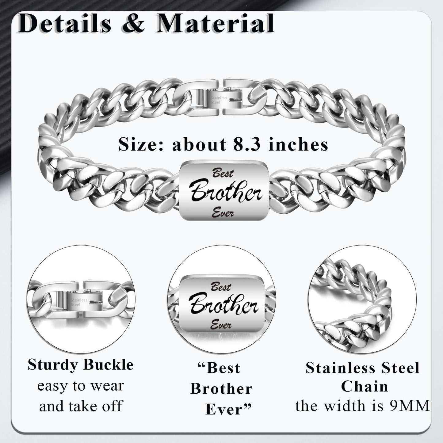 Gifts for Brother Cuban Link Chain Bracelet Easter Basket Stuffers Graduation Christmas Stocking Stuffers Valentines Fathers Day Birthday Gifts for Big Little Older Brother Boys Teens Men