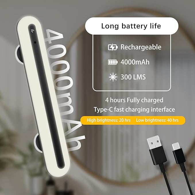 15" Vanity Lights for Mirror, Rechargeable Battery Operated Mirror Lights with Remote Control, 3 Temp&Adjustable Brightness Makeup Light, Cordless Lighting for Vanity Desk (Black-2Pack)