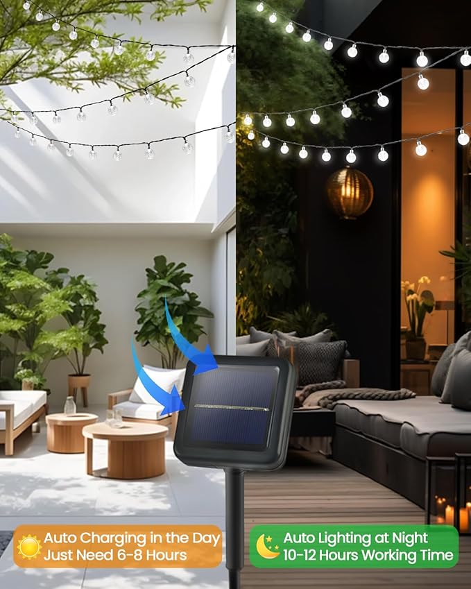 2-Pack 72FT 120 LED White Crystal Globe Solar String Lights Outdoor, Waterproof Solar Powered Lights for Outside, 8 Lighting Modes Christmas Decorations for Garden Yard Porch Wedding Party Patio