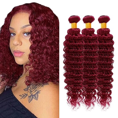Giginger Brazilian Human Hair Bundles Burgundy 99J Deep Wave Human Hair Bundles 18 20 22 inch Wine Red Unprocessed Virgin Quick Weave Hair for Black Women