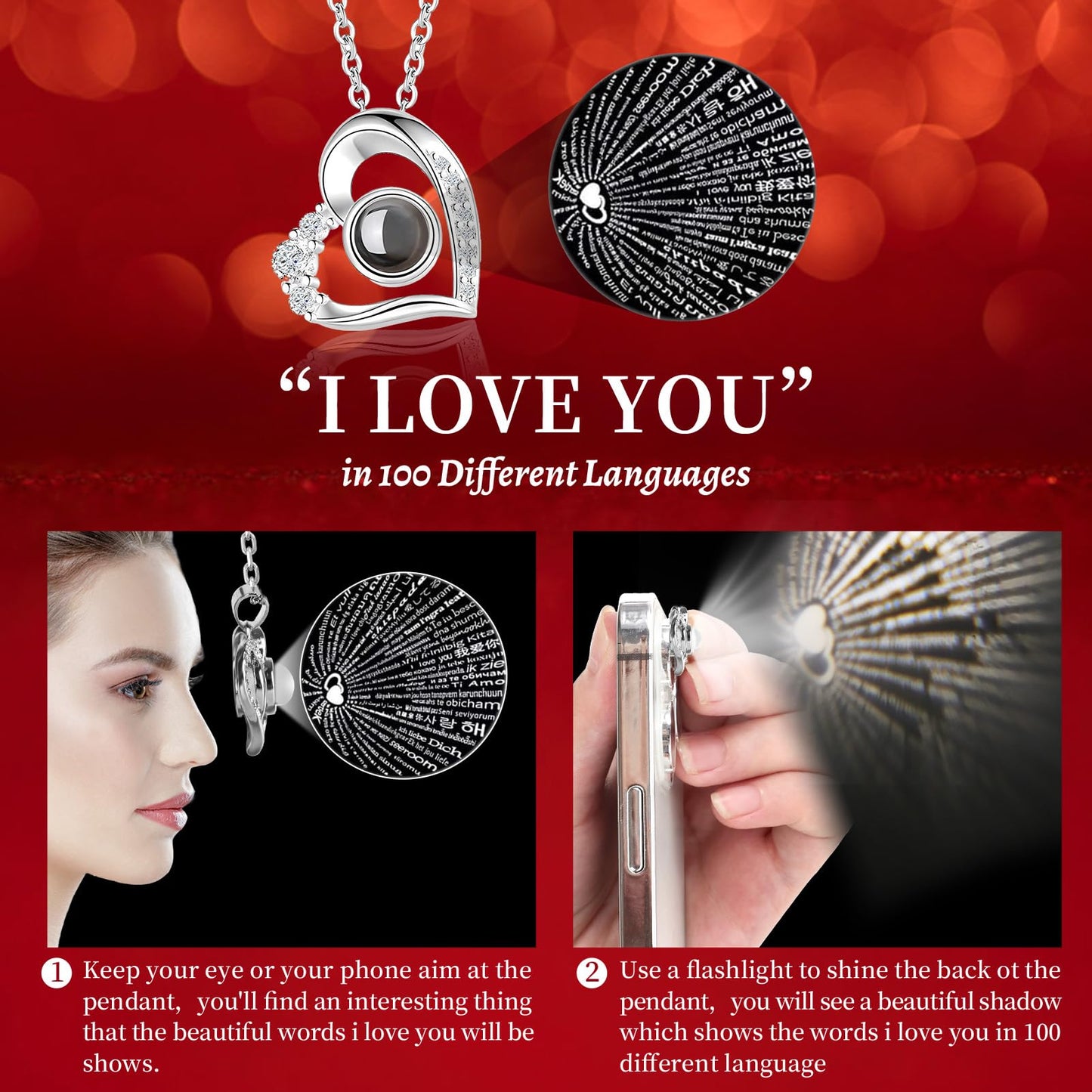 Lebana Preserved Red Real Rose with I Love You Necklace, Birthday Gifts for Women Her Mom Wife Girlfriend Grandma Christmas Anniversary Romantic-Red