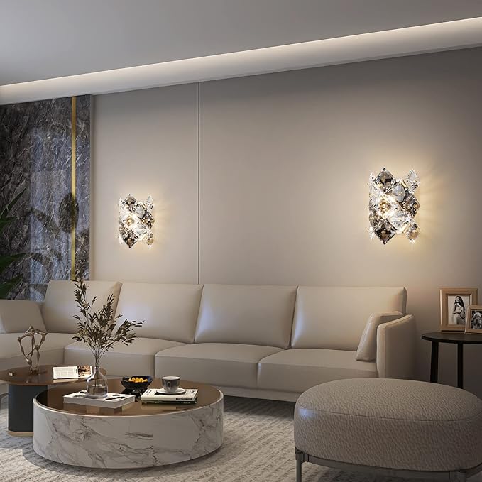 Modern Crystal Wall Sconces,Chrome Wall Light Fixtures,Luxury Indoor Wall Lamp,K9 Crystal Vanity Wall Mount Lamps,Industrial Sconce Lighting for Bathroom Living Room,Bedsides,Hallway,Bedroom