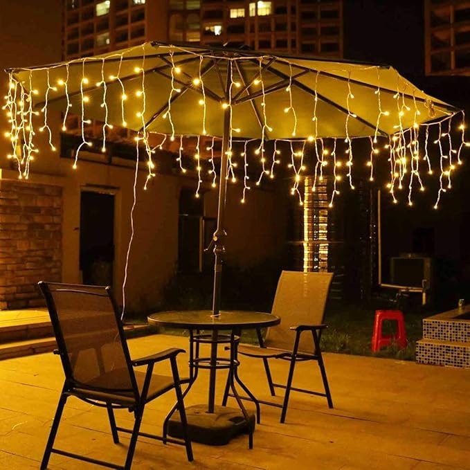 Toodour Christmas Icicle Lights Outdoor, 612 LED 50ft 8 Modes Fairy Icicle String Light with 102 Drops, Led Christmas Lights Twinkle for Holiday, Party, Wedding, Eaves, Xmas Decorations (Warm White)