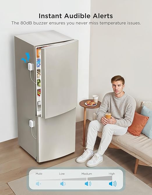 GoveeLife WiFi Refrigerator Thermometer with Alarm, Wireless Digital Freezer Temperature Gauge with App Control, 2 Years Free Data Export, for Home Kitchen Fridge Hot Tub(Only Support 2.4G Wi-Fi)