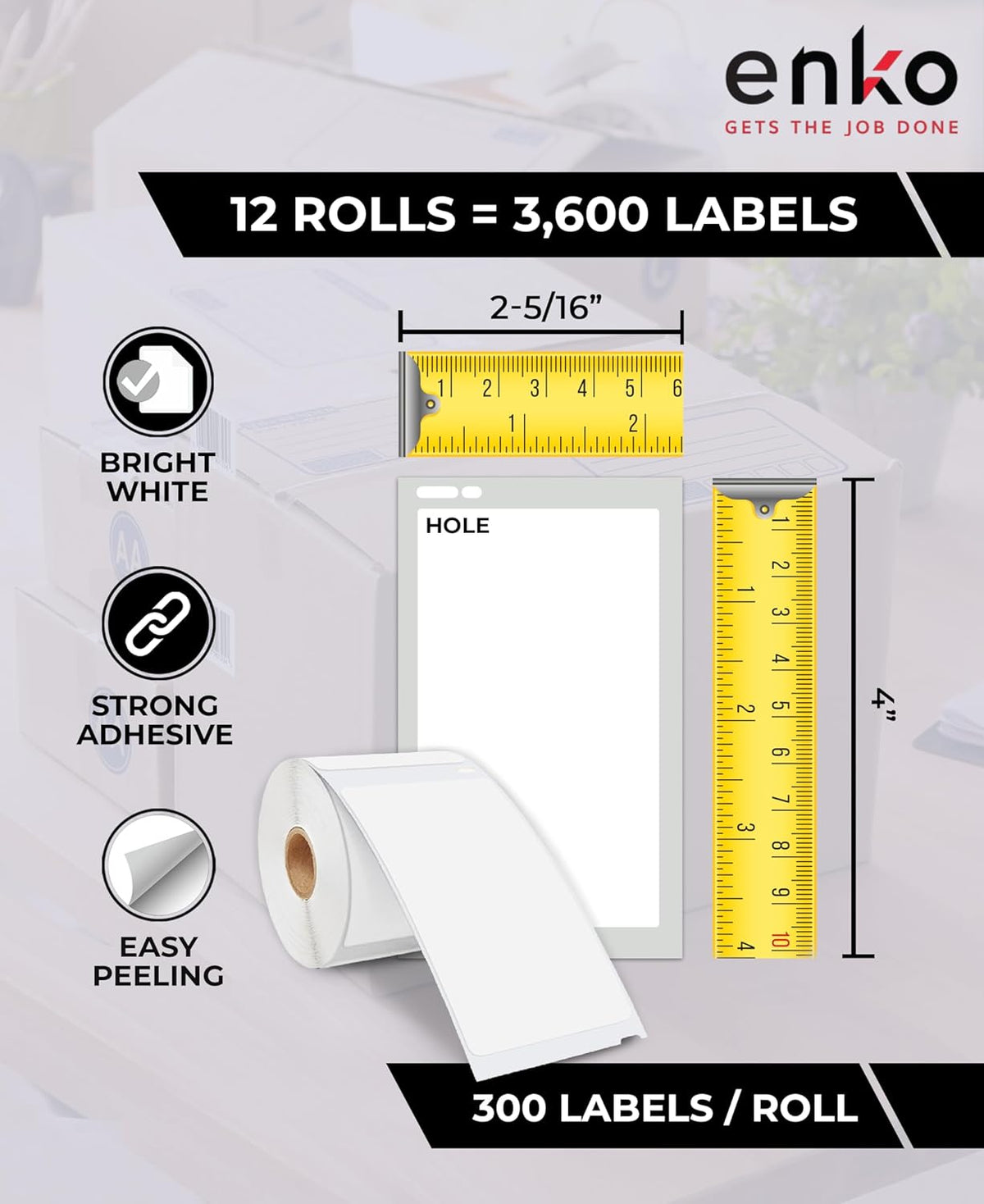 enKo (12 Rolls, 3,600 Labels) Address, Shipping & Barcode Labels 30256 (2-5/16 x 4") Compatible for Dymo LabelWriter