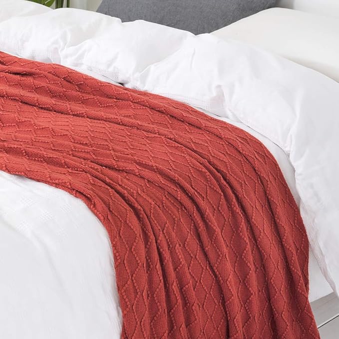 BOURINA Rust Throw Blanket 60x80 Inches Throw Textured Solid Soft Sofa Throw Couch Knitted Decorative Blanket