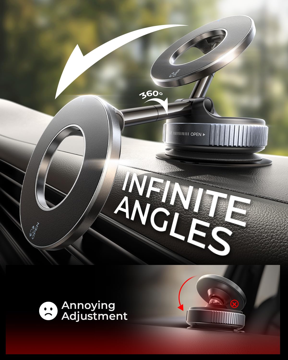 MRGLAS 2026 Upgraded Vacuum Magnetic Phone Holders for Your Car 360° Adjustable Absorption Magnetic Bracket 98LBS Magsafe Suction Cup Phone Mount for iPhone Car Truck Accessories for Men Women