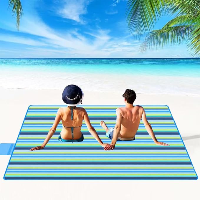 Extra Large Beach Blanket Outdoor Picnic Blankets, Foldable Waterproof Sand Free Beach Mats Picnic Mat for Festival BBQ Park Grass Lawn Camping Hiking Travel Concerts (Blue 2, 80x60 in)