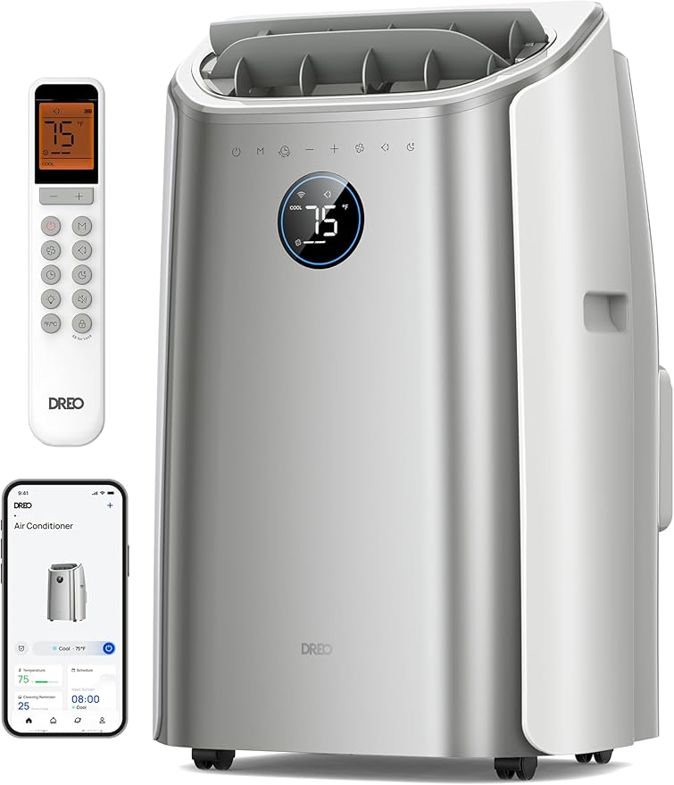 DREO Portable Air Conditioners, 12,000 BTU AC Unit for Bedroom with Drainage-free Cooling, 46dB Quiet, APP/Voice/Remote, 24h Timer with Fan & Dehumidifier, Smart Standing AC for Room Indoors, AC515S