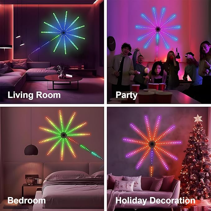 WiFi Bluetooth Smart Fireworks LED Light, Dream Colors LED Firework Lights Indoor with 16 Colors & 10 Lighting Modes, App and Remote Control, for Room, Party, Christmas, Festival Decor (12inchs)