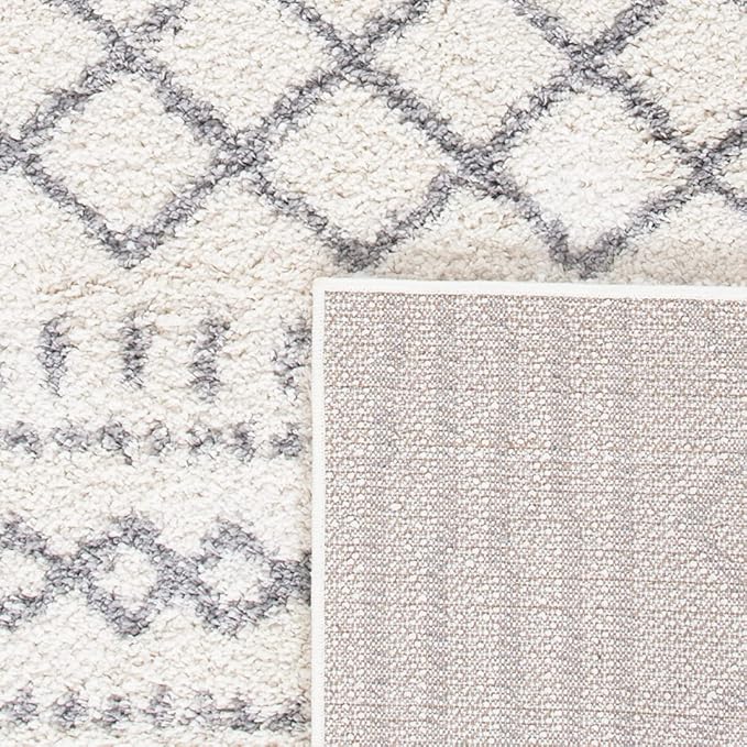 SAFAVIEH Arizona Shag Collection Runner Rug - 2'3" x 8', Ivory & Grey, Moroccan Design, Non-Shedding & Easy Care, 1.6-inch Thick Ideal for High Traffic Areas in Living Room, Bedroom (ASG741F)