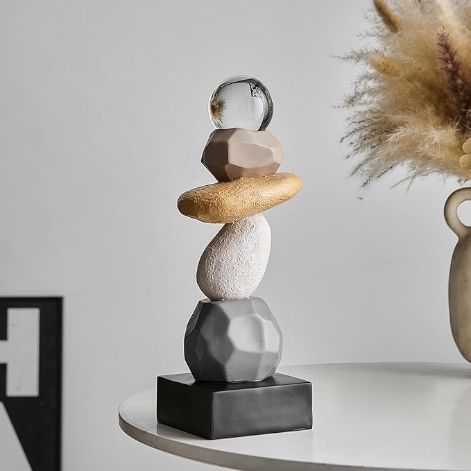 Modern Statue for Living Room Table Decor, Resin Stone Sculpture for Coffee Table Decorations, Colorful Sculptures Home Décor Accents for Shelf Bookshelf, Gifts for Good Luck, Health, Strength