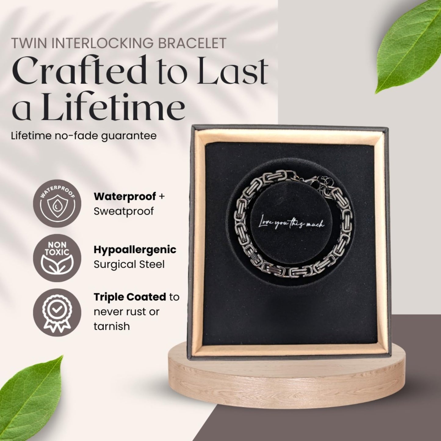 Love You This Much Sentimental Son Gift from Mom | Mens 5mm Twist Steel Bracelet | Mother to Son Present for Birthday | 8"+1" Extender | Luxury Gift Box & Card (Black-Black, Stainless Steel)