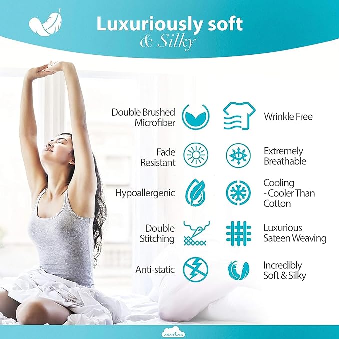 DREAMCARE Twin Sheets - Cooling Bed Sheets - 4pcs Set - up to 15" Deep Pocket Twin Bed Sheets - Twin Sheet Set - Twin Soft & Lasting 100% Fine Brushed Polyester with Side Pocket - N.Blue