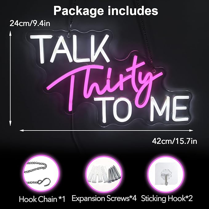 Talk Thirty To Me Neon Sign Dimmable 30th Birthday Neon Light Party Words Neon Signs For Wall Decor Led Pink White Light Signs For Bedroom Home Bar Birthday Gift For Girls USB Sign