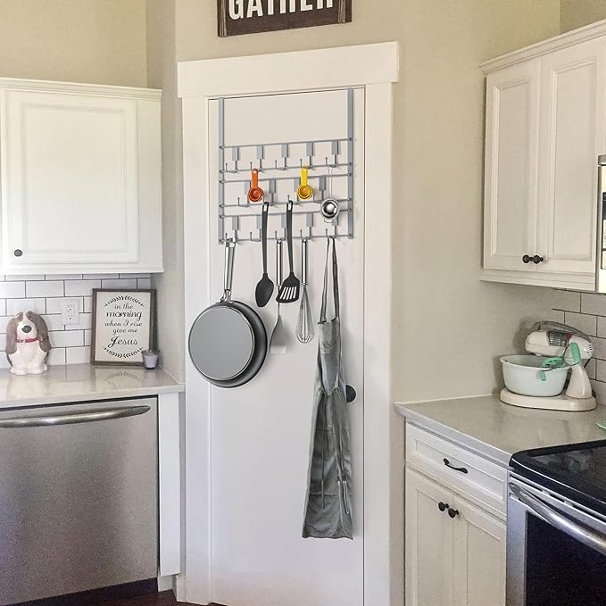 Over The Door Hooks for Hanging, 14 Hook Over Door Hanger and Towel Rack for Bathroom