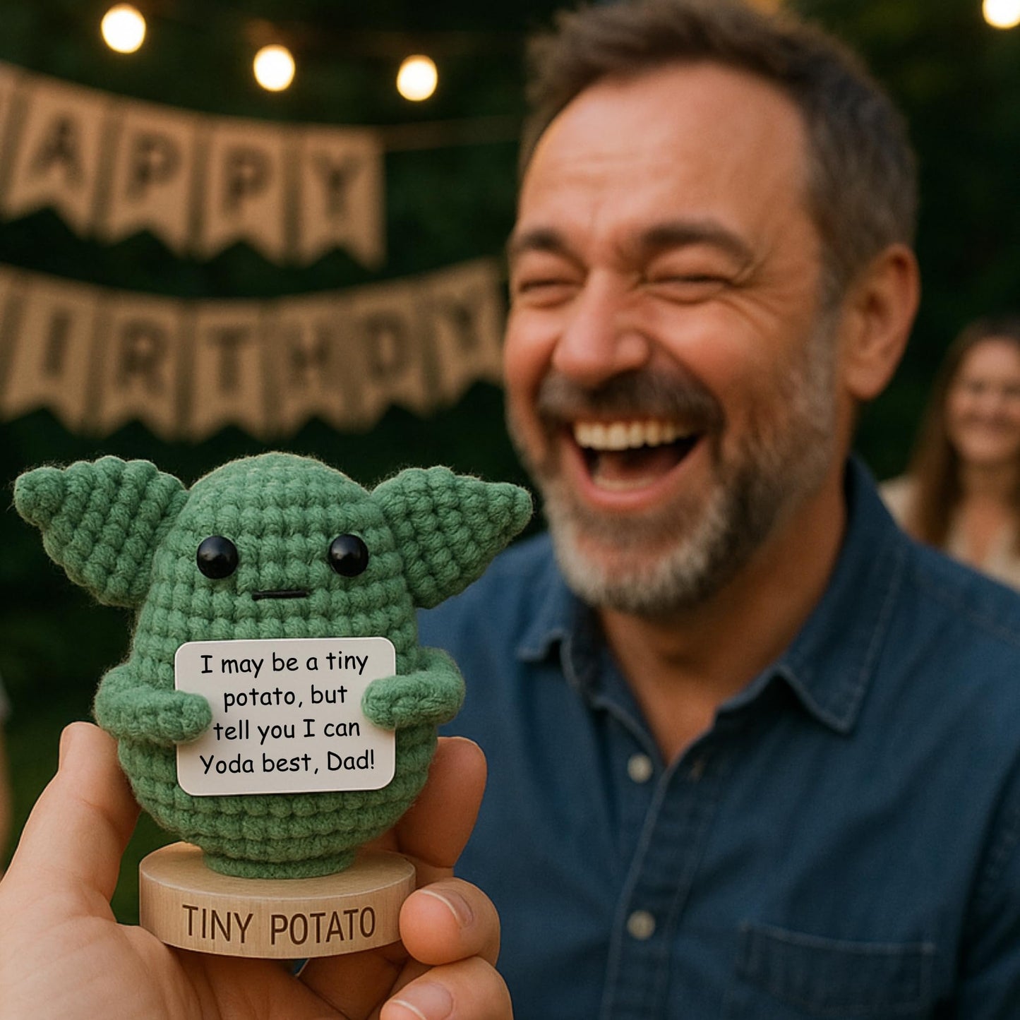 Dad Gifts From Son Daughter - Handmade Baby Yoda Positive Crochet with 30 Funny Signs - Yoda Best Dad Ever Birthday Gift for Husband, Stepdad, Friend - Funny Birthday Presents