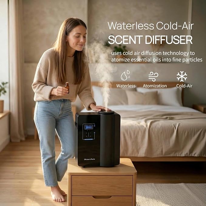 Kevinleo Waterless Essential Oil Diffuser Bluetooth for Max 7,500 Sq.Ft Whole House | 500ml Large Bottle | HVAC System Connect | Aromatherapy Air Fresheners for Large Room,Home, Office, Hotel