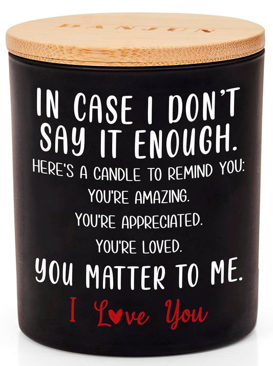 DANJUN Mother's Day Candle - Anniversary or Wedding Gift for Women - Romantic Gifts for Girlfriend & Boyfriend - Wooden Base & Gift Box Included - Vanilla & Lavender Scented - 10oz