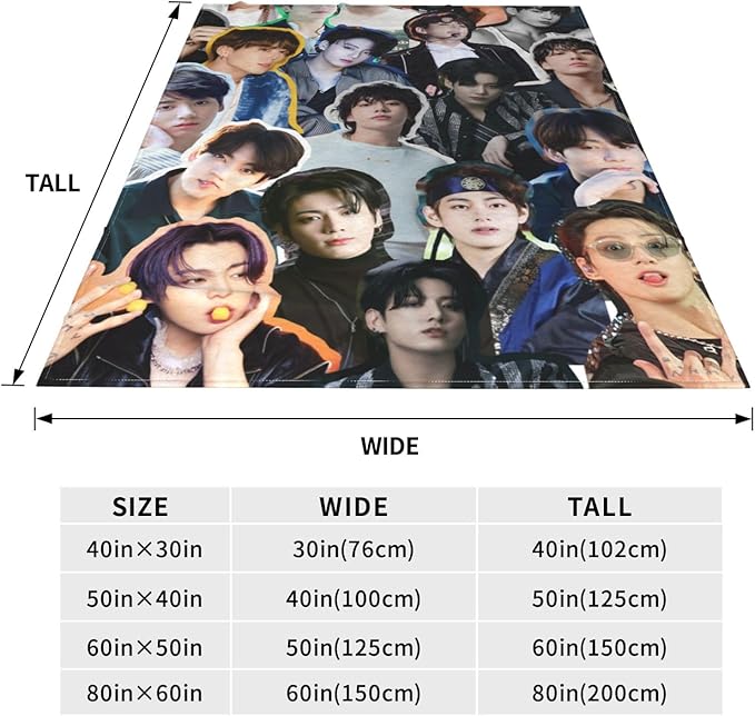 Jung Kook Blanket 60"X80" Soft and Comfortable Warm Fleece Throw Full Picture of Idol Group Blankets Yoga Blankets Beach Blanket Picnic Blankets Gift for Dorm Room Decor Sofa Bed Camping Travel