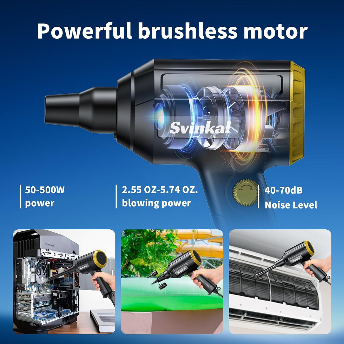 Electric Air Duster, 500W High Power with 40000RPM, Stepless Speed, 6oz Blowing Power, Ideal Canned Air Replacement for Cleaning Keyboards, Electronics, PC, and More (Blue)