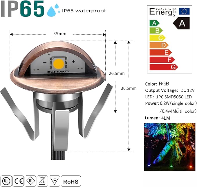 LED Deck Stair Lighting Kit, Low Voltage Patio Deck Lamp IP65 Φ1.38 Indoor Outdoor Wood RGB Multicolored Recessed Yard Garden Patio Step Landscape Pathway Decor Lights, Bronze(RGB, Pack of 6)