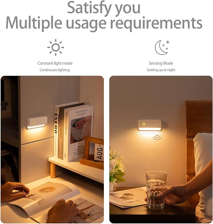 3 Pack Motion Sensor Night Light, Rechargeable Stair Lights Indoor, Warm White Motion Sensor Light Indoor, Battery Operated Night Light for Hallway, Stairway, Bathroom, Bedroom, Kitchen