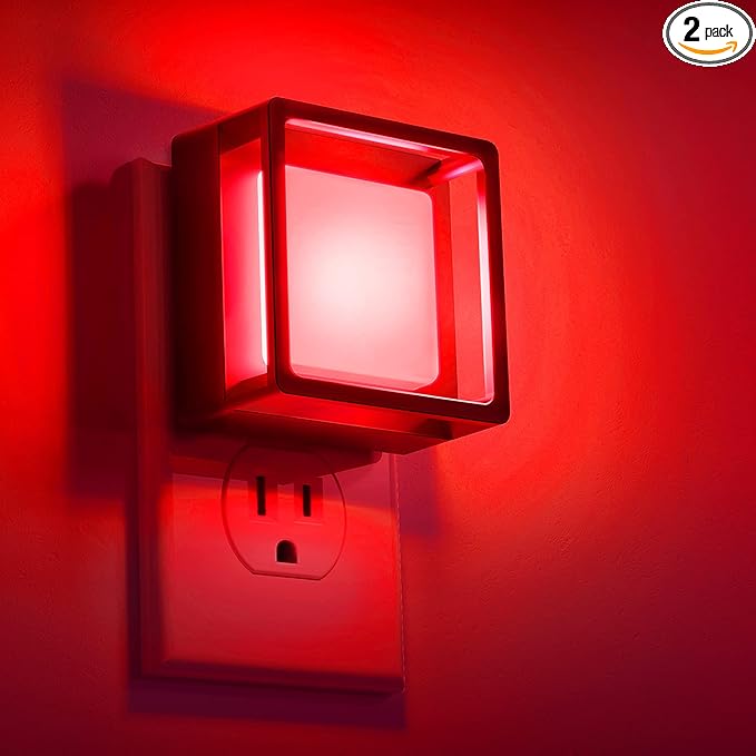 DORESshop Red Night Light [2 Pack], Night Lights Plug Into Wall, Night Light Dusk to Dawn Sensor, LED NightLight Adjustable Brightness, Bedroom, Bathroom, Hallway, Stairs, Christmas, Party