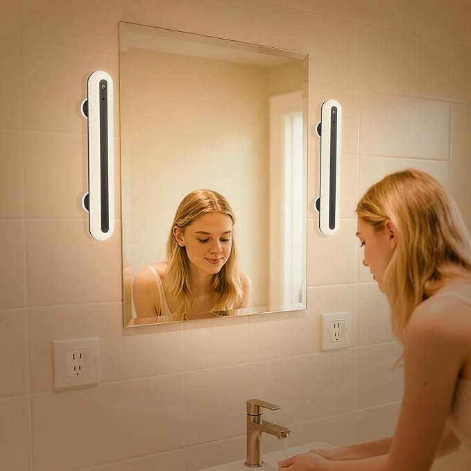 15" Vanity Lights for Mirror, Rechargeable Battery Operated Mirror Lights with Remote Control, 3 Temp&Adjustable Brightness Makeup Light, Cordless Lighting for Vanity Desk (Black-2Pack)