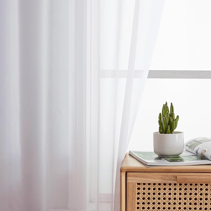 Aiyufeng White Sheer Curtains 54 inch Length Living Room Short Voile Drapes Solid Sheers Cafe Curtains Voile Bathroom Small Window Curtain 2 Panels Set, Rod Pocket, 40" Wx54 L