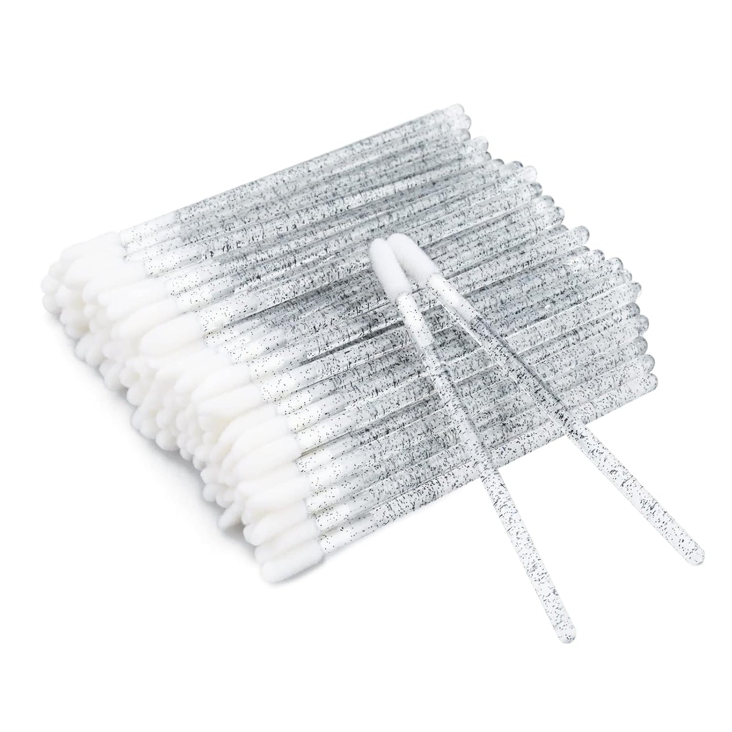 100PCS Glitter Crystal Lip Brush, Disposable Lip Brushes Lip Gloss Applicators Lipstick Gloss Wands Applicator Perfect Makeup Tool Kits (Black)