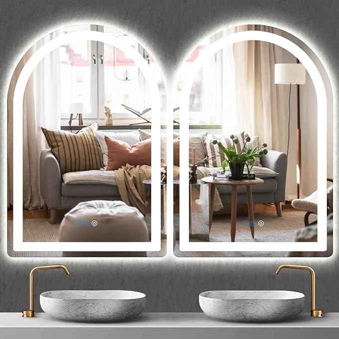 38 x 26 Inch Bathroom Arch Vanity Mirror with Light Arch LED Mirror for Bathroom Wall Table Arched Lighted Mirror Anti Fog Dimmable 3 Color 38" Half Round Arched Smart LED Light up Mirror