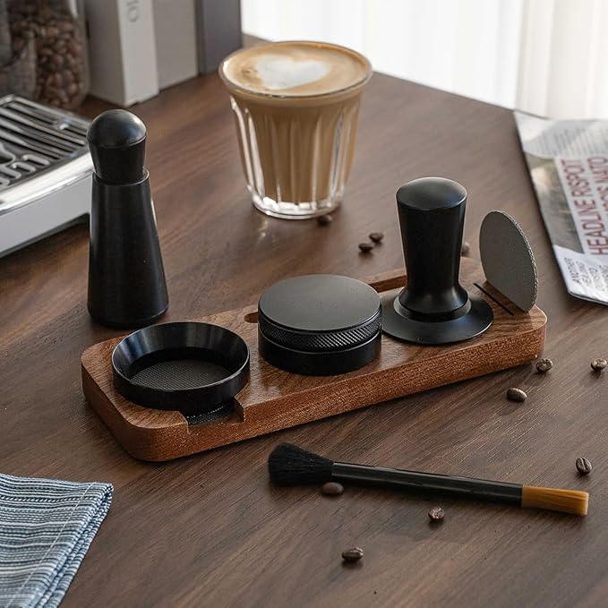 7 PCS Espresso Accessories Kit, Espresso Tamping Station, Coffee Tamper, Coffee Distributor, WDT Tool, Puck Screen, Dosing Funnel, Cleaning Brush, Barista Tools Set (58mm)
